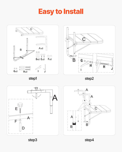 Balcony Hanging Table, 595 x 400 mm Folding Balcony Railing Table, Outdoor Balcony Bar Table for Railings, V952-FXGZSM25INCHDZVCRV0