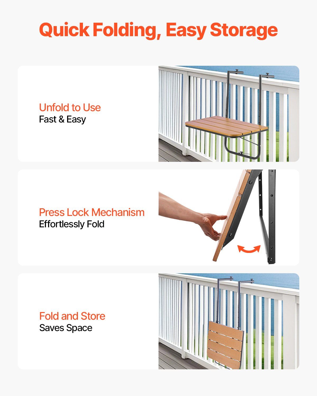 Balcony Hanging Table, 595 x 400 mm Folding Balcony Railing Table, Outdoor Balcony Bar Table for Railings, V952-FXGZSM25INCHDZVCRV0