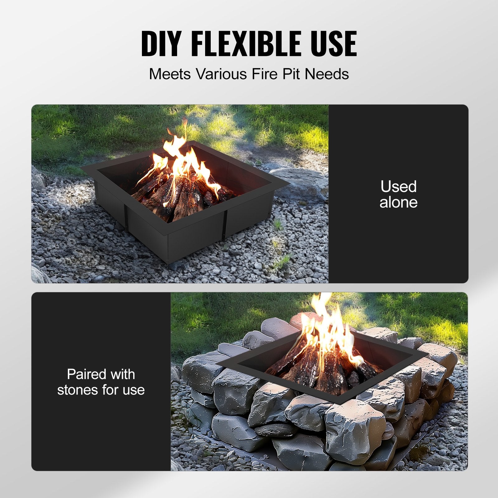 Fire Pit Ring, 42x42 in Outer/36x36 in Inner Diameter, 10inch Height Square Fire Pit Insert, Heavy Duty V952-FXHH36INCH15QV13SV0