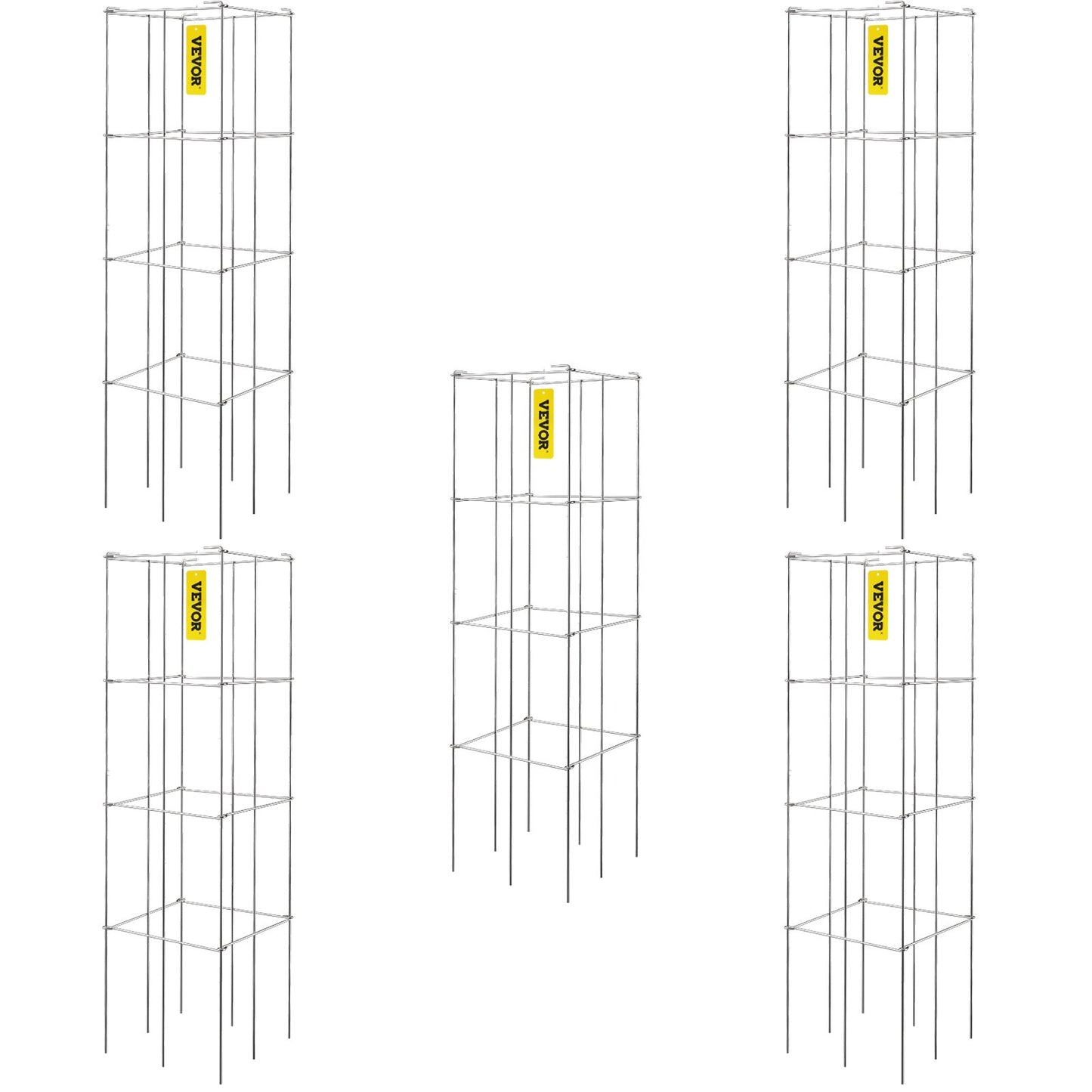 Tomato Cages, 30 x 30 x 117 cm, 5 Packs Square Plant Support Cages, Silver PVC-Coated Steel Tomato Towers for V952-FXKZDFQZZ1246265OV0