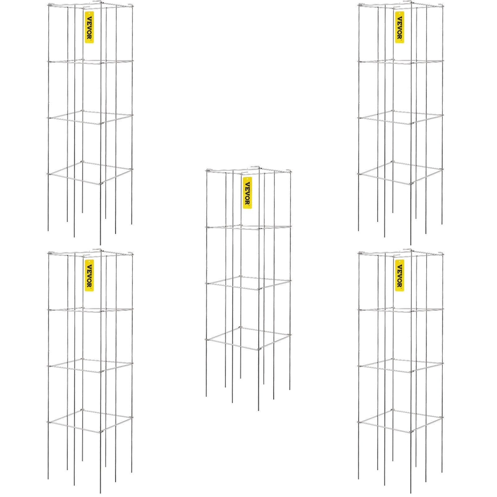 Tomato Cages, 30 x 30 x 117 cm, 5 Packs Square Plant Support Cages, Silver PVC-Coated Steel Tomato Towers for V952-FXKZDFQZZ1246265OV0