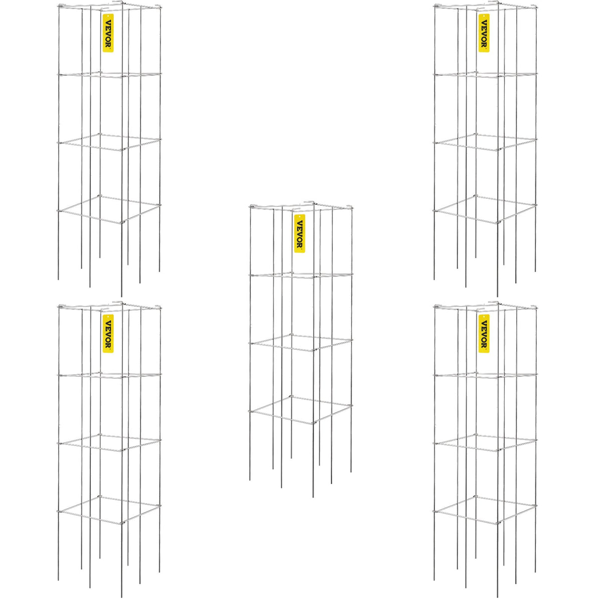 Tomato Cages, 30 x 30 x 117 cm, 5 Packs Square Plant Support Cages, Silver PVC-Coated Steel Tomato Towers for V952-FXKZDFQZZ1246265OV0