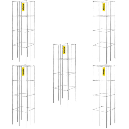 Tomato Cages, 30 x 30 x 117 cm, 5 Packs Square Plant Support Cages, Silver PVC-Coated Steel Tomato Towers for V952-FXKZDFQZZ1246265OV0