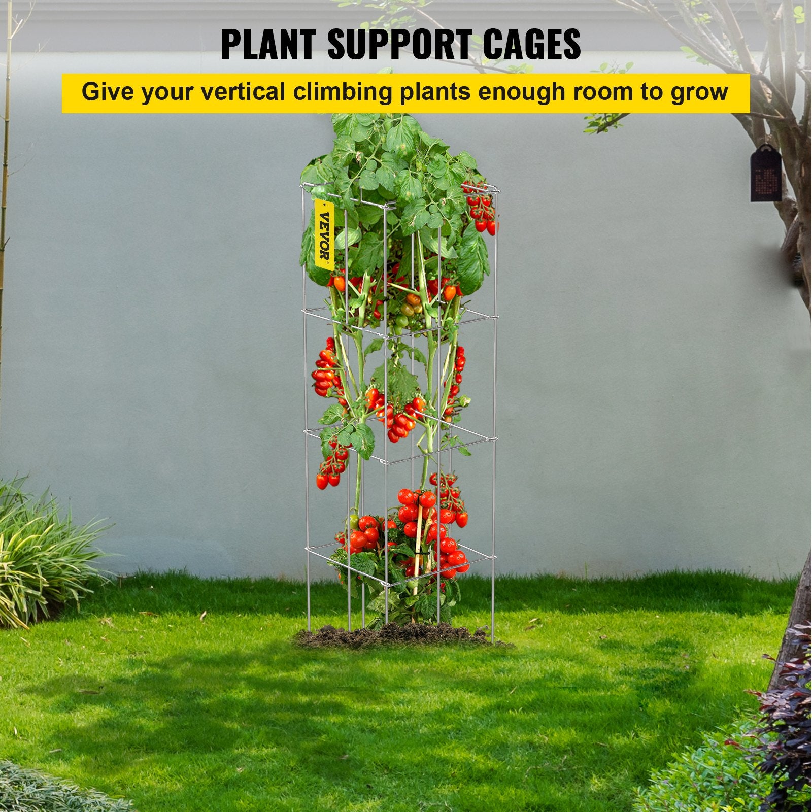 Tomato Cages, 30 x 30 x 117 cm, 5 Packs Square Plant Support Cages, Silver PVC-Coated Steel Tomato Towers for V952-FXKZDFQZZ1246265OV0