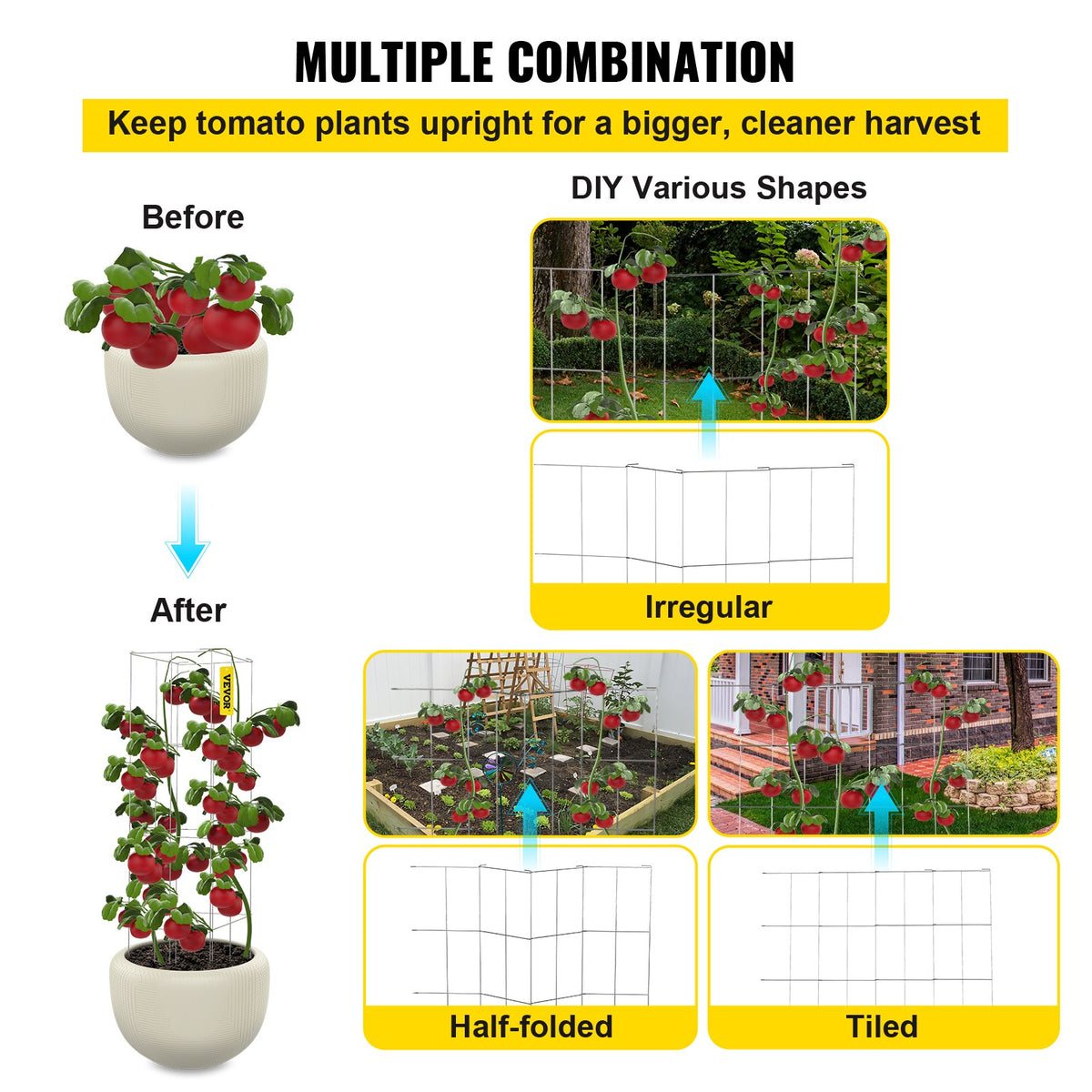 Tomato Cages, 30 x 30 x 117 cm, 5 Packs Square Plant Support Cages, Silver PVC-Coated Steel Tomato Towers for V952-FXKZDFQZZ1246265OV0