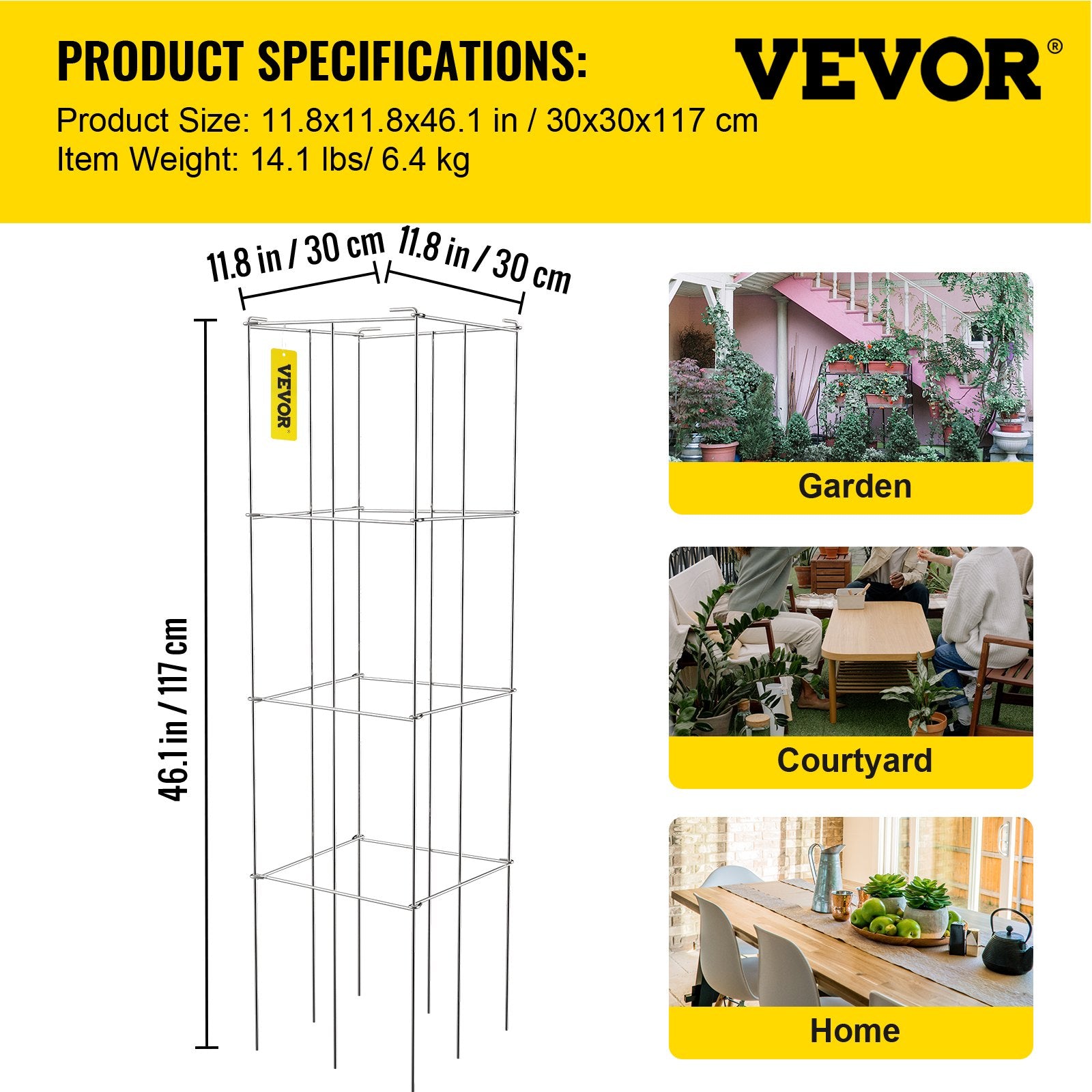 Tomato Cages, 30 x 30 x 117 cm, 5 Packs Square Plant Support Cages, Silver PVC-Coated Steel Tomato Towers for V952-FXKZDFQZZ1246265OV0