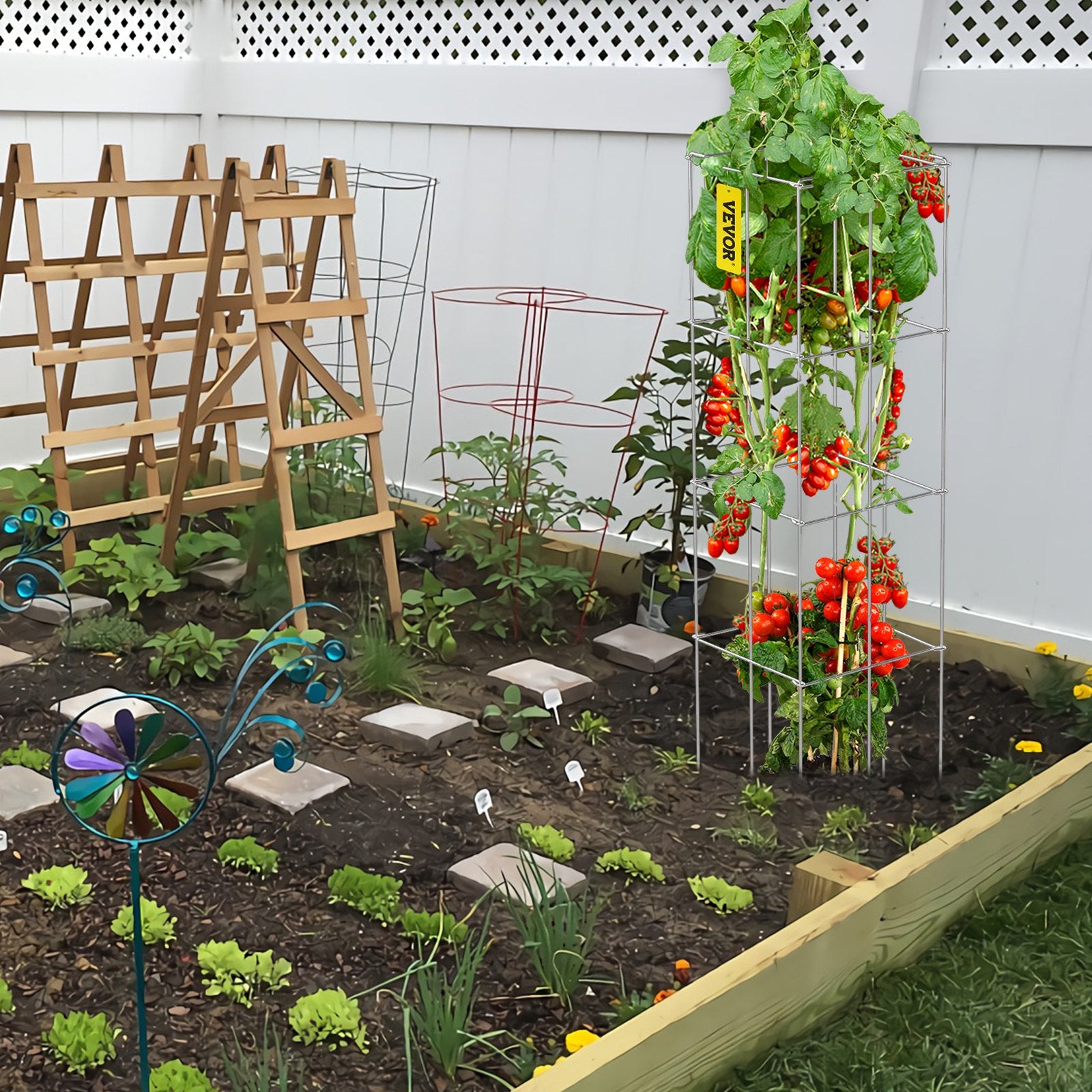 Tomato Cages, 30 x 30 x 117 cm, 5 Packs Square Plant Support Cages, Silver PVC-Coated Steel Tomato Towers for V952-FXKZDFQZZ1246265OV0