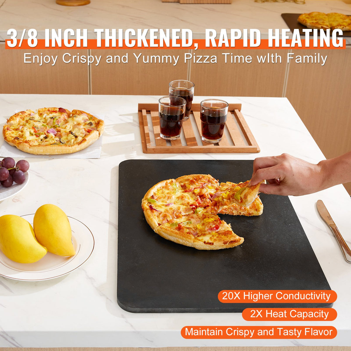 Pizza Steel, 20" x 14" x 3/8" Pizza Steel Plate for Oven, Pre-Seasoned Carbon Steel Pizza Baking Stone with V952-FXPSPSGB2014V3XP7V0