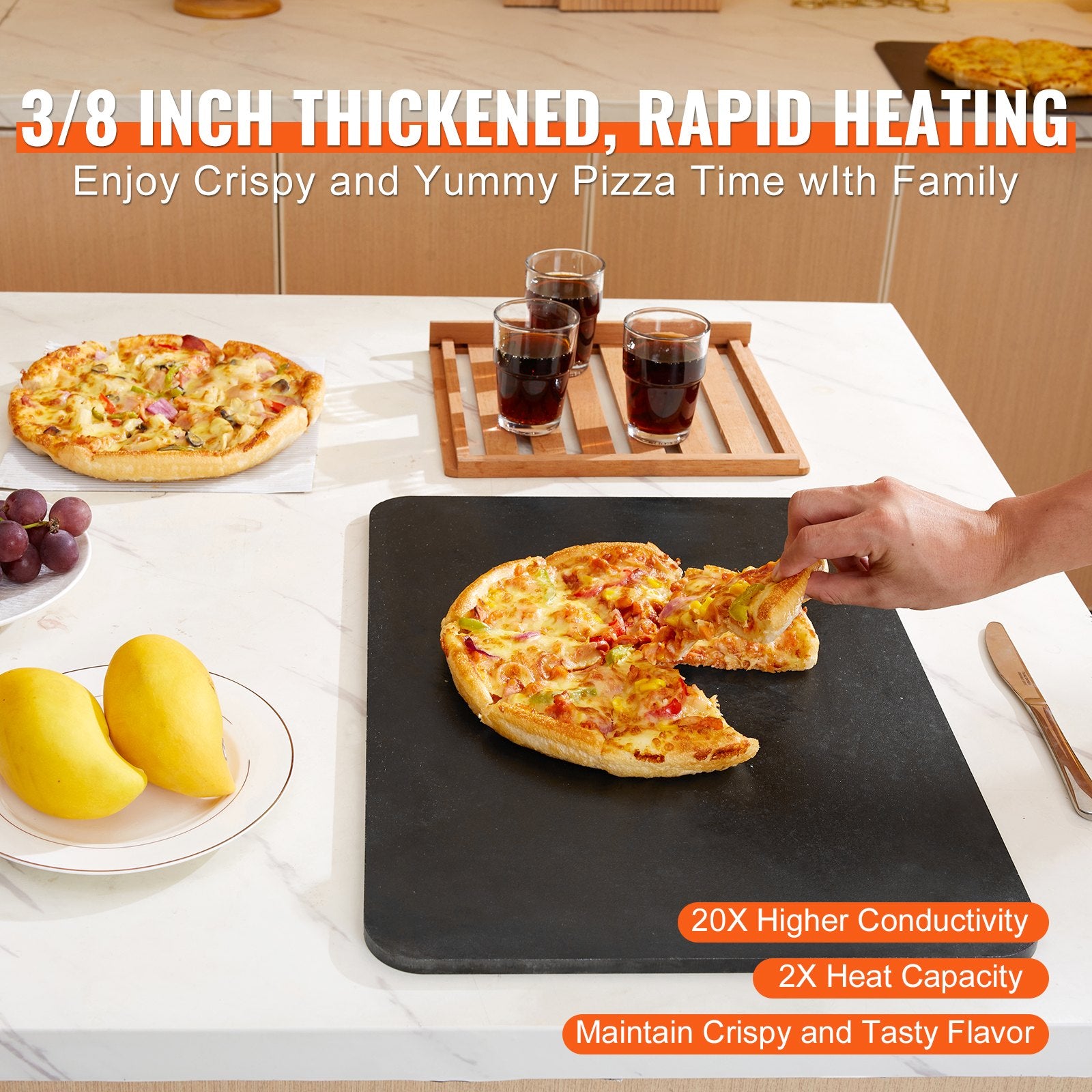 Pizza Steel, 20" x 14" x 3/8" Pizza Steel Plate for Oven, Pre-Seasoned Carbon Steel Pizza Baking Stone with V952-FXPSPSGB2014V3XP7V0