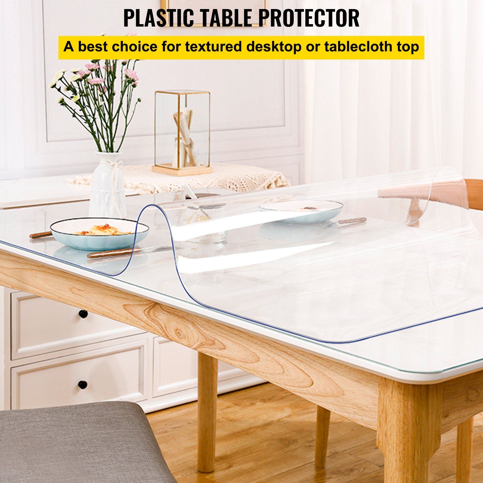 Plastic Table Cover 101.6 x 182.8 cm, 1.5 mm Thick Clear Table Protector, Rectangle Clear Desk Mat, V952-FXPVC15MM40728L6GV0