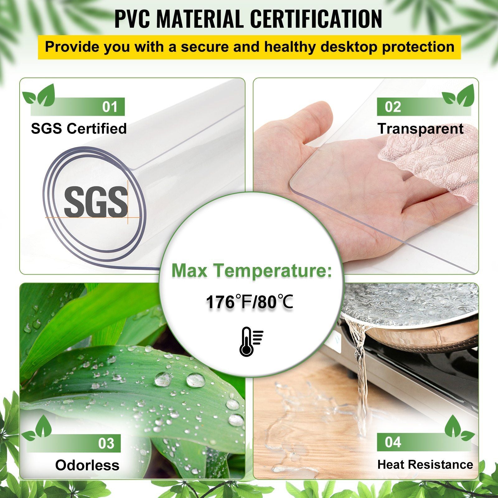 Plastic Table Cover 101.6 x 182.8 cm, 1.5 mm Thick Clear Table Protector, Rectangle Clear Desk Mat, V952-FXPVC15MM40728L6GV0