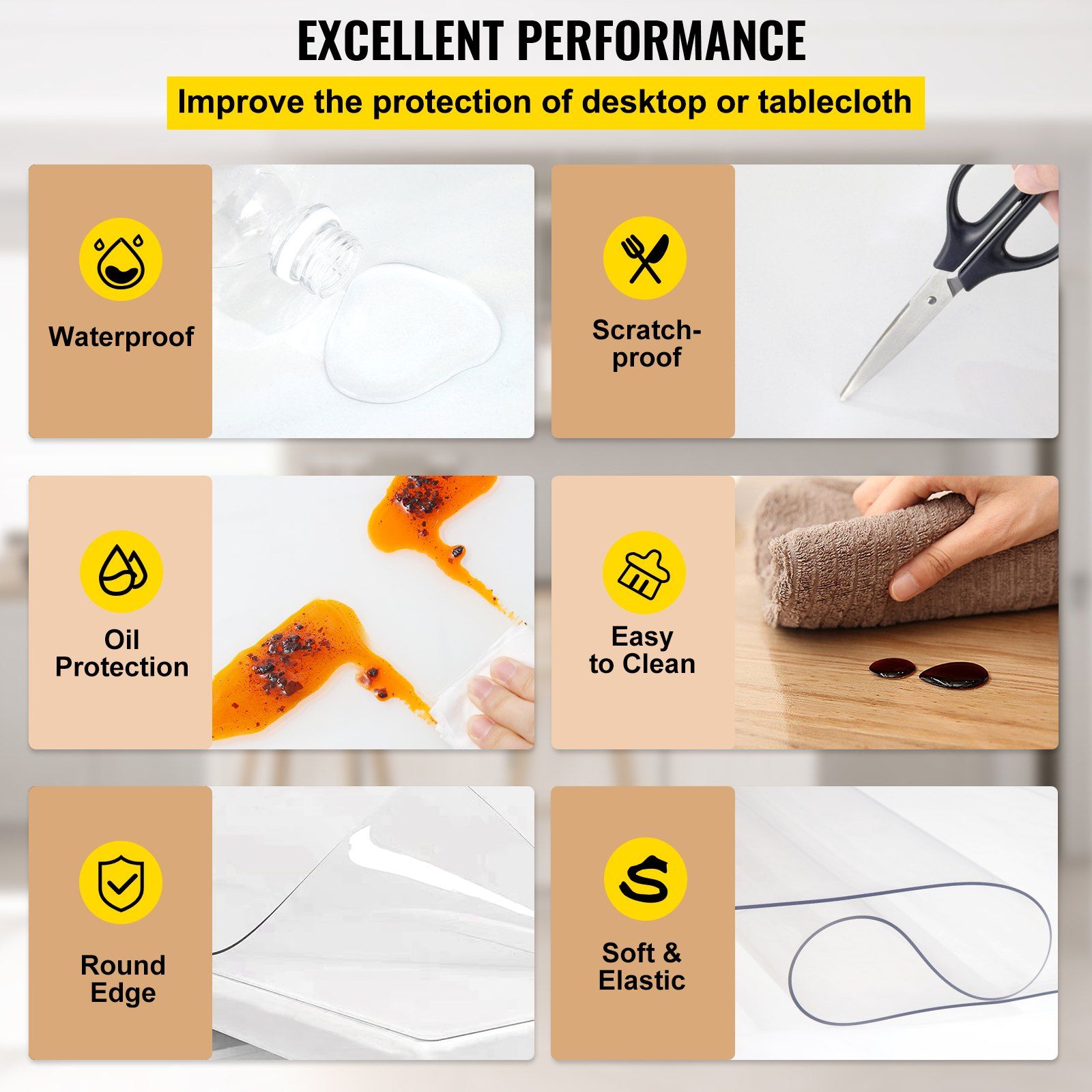 Plastic Table Cover 101.6 x 182.8 cm, 1.5 mm Thick Clear Table Protector, Rectangle Clear Desk Mat, V952-FXPVC15MM40728L6GV0