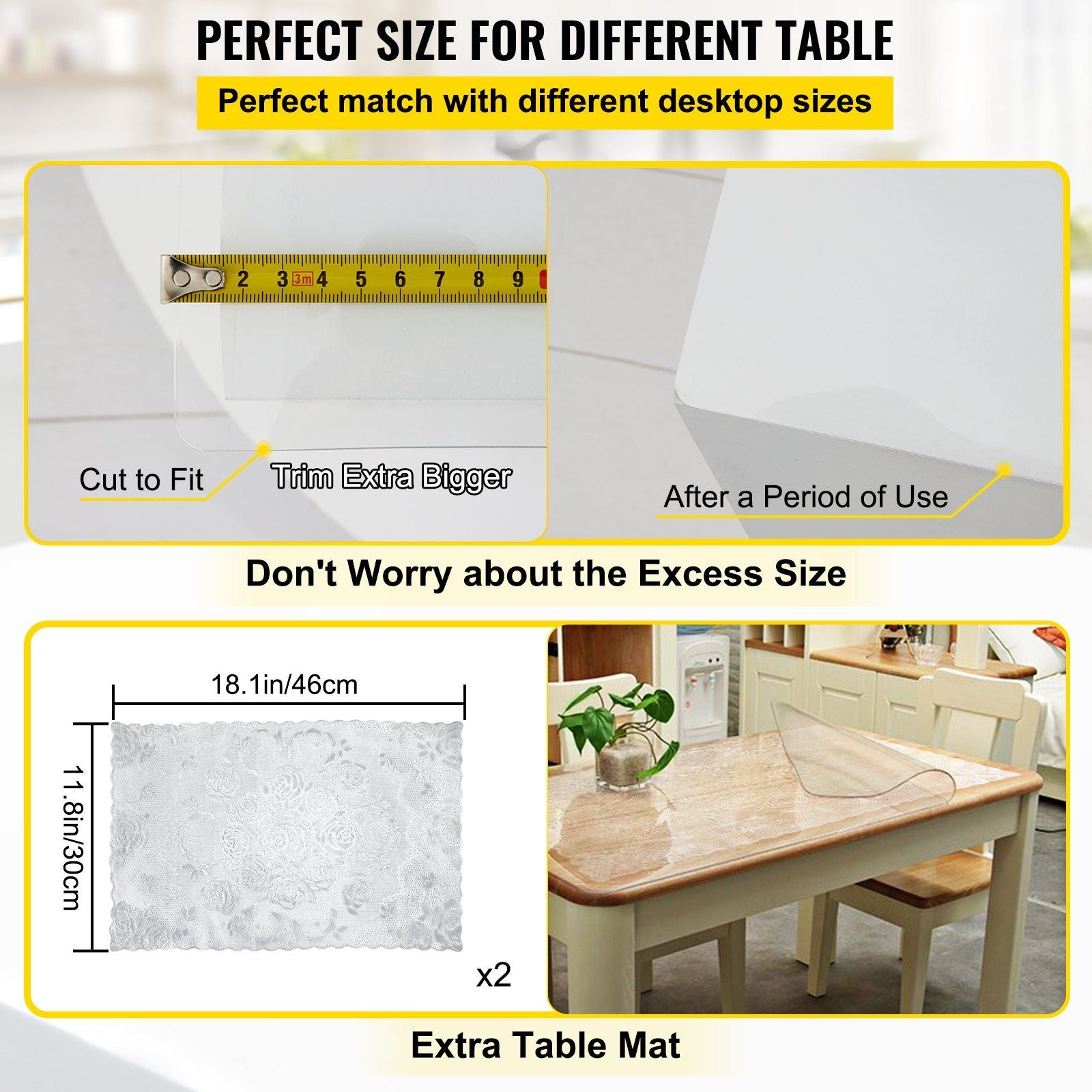 Plastic Table Cover 101.6 x 182.8 cm, 1.5 mm Thick Clear Table Protector, Rectangle Clear Desk Mat, V952-FXPVC15MM40728L6GV0