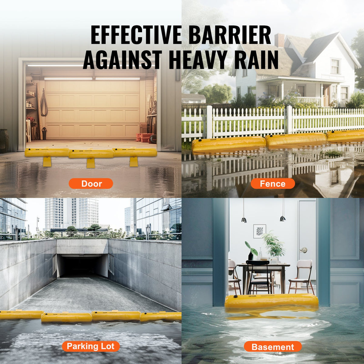 Flood Barriers, Sandbag Alternative Flood Bags 4 Pack, Flood Barrier for Home, Water Barriers for Flooding, V952-FXRSD48IN9INJATDDV0