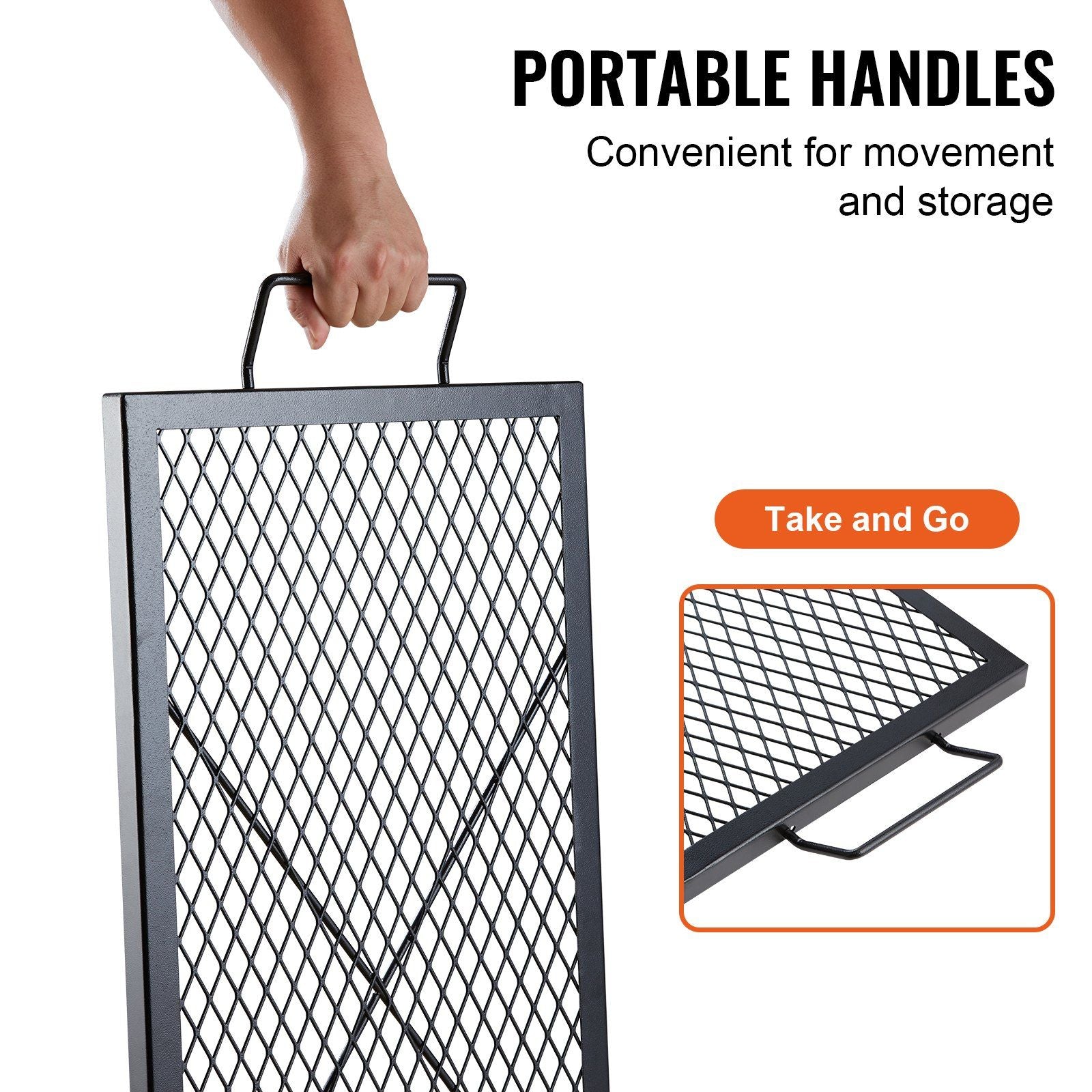 X-Marks Fire Pit Grill Grate, Rectangle Cooking Grate, Heavy Duty Steel Campfire BBQ Grill Grid with Handle & V952-FXSKKWCHS3215H99QV0