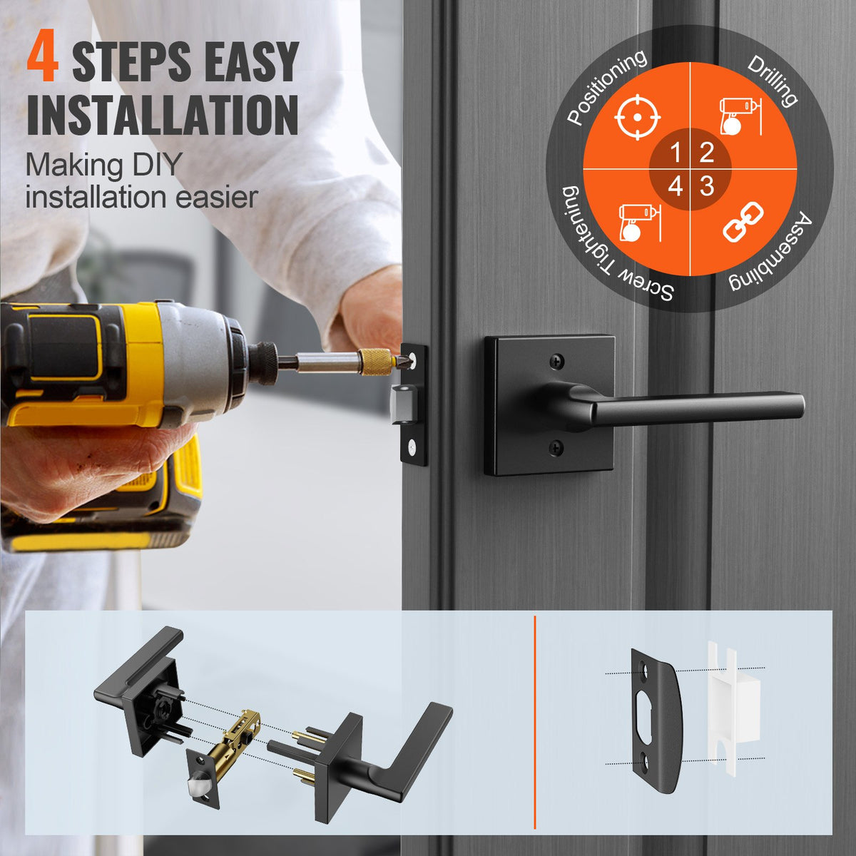 Passage Door Handle, 1 Pack Matte Black Door Lever, Left or Right Handing Reversible Lever Non-Locking, V952-FXTDMBS1J000C0BM2V0