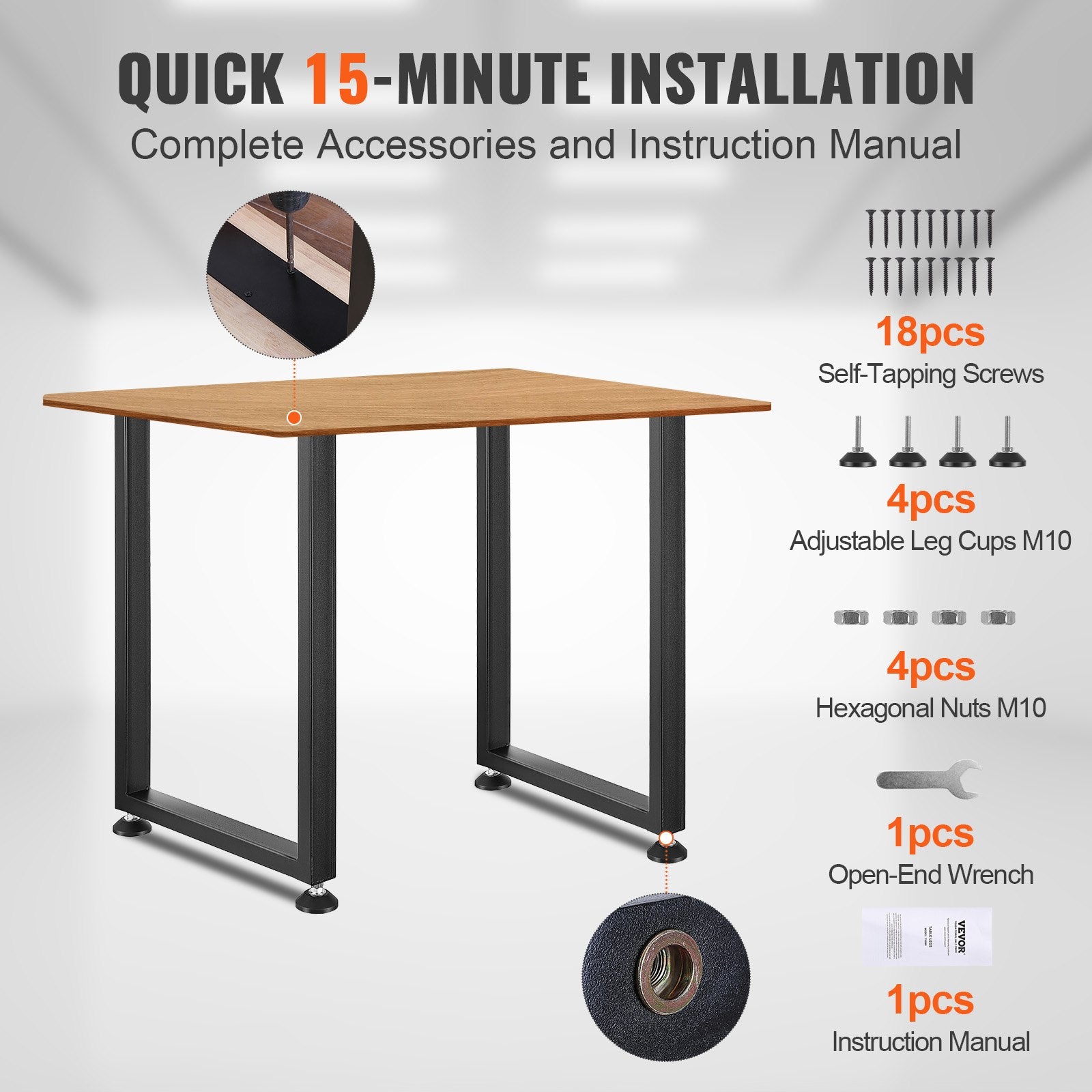 711.2MM Adjustable Furniture Legs, Square Reinforced Steel Office Table legs Set of 2 for DIY, Max Load V952-FXZTHSGFX28XXZDT7V0
