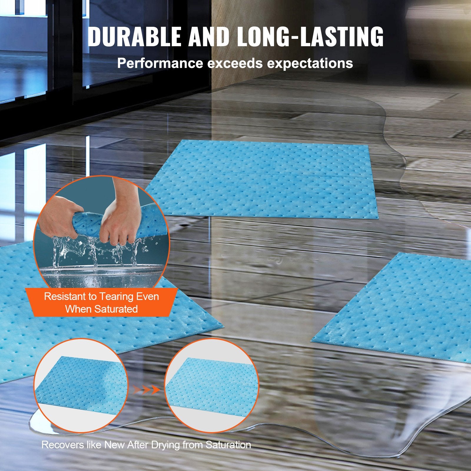 Spill Absorbent Pads, Water Absorbing Mat Pad in Dispenser Box, 6 Gal Capacity, 15" L x19" W Polypropylene V952-FYCKZYPXSXXSJ71XHV0