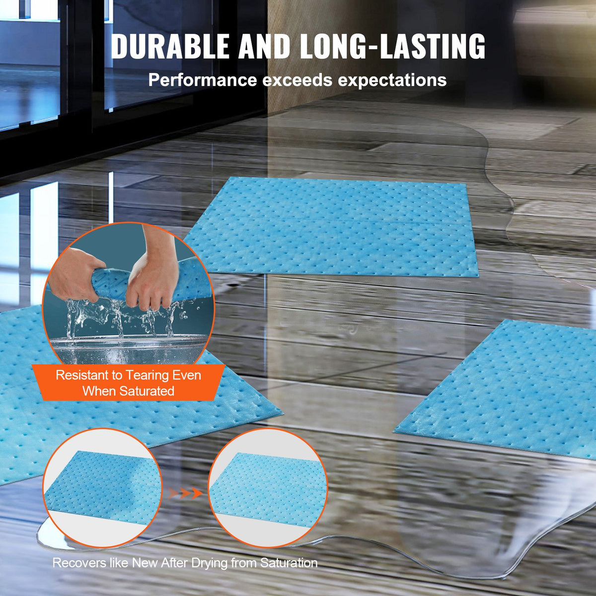 Spill Absorbent Pads, Water Absorbing Mat Pad in Dispenser Box, 6 Gal Capacity, 15" L x19" W Polypropylene V952-FYCKZYPXSXXSJ71XHV0