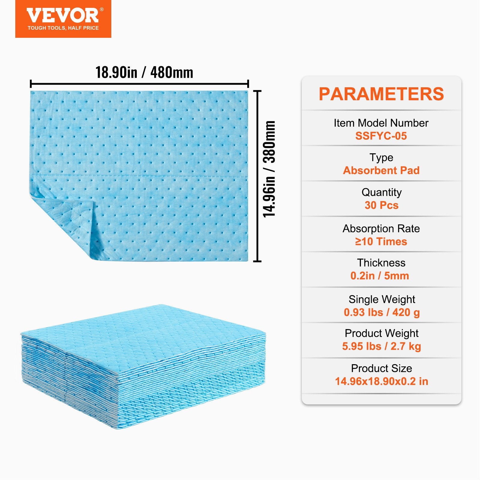 Spill Absorbent Pads, Water Absorbing Mat Pad in Dispenser Box, 6 Gal Capacity, 15" L x19" W Polypropylene V952-FYCKZYPXSXXSJ71XHV0