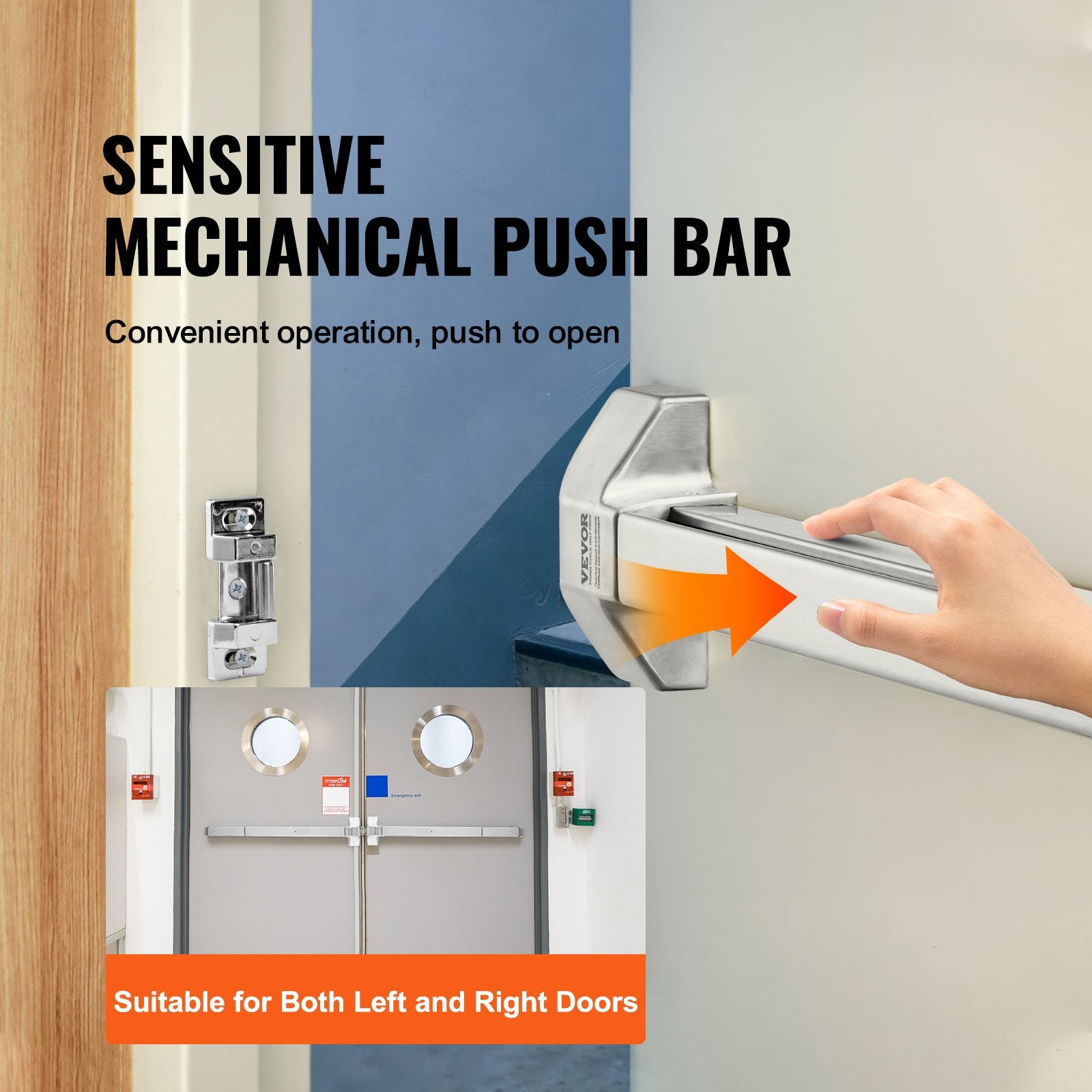 Push Bar Door Locks, Stainless Steel Panic Bars for Exit Doors, with Exterior Lever and 3 Keys, Push Bar V952-FZL31YCBXG0013KC1V0