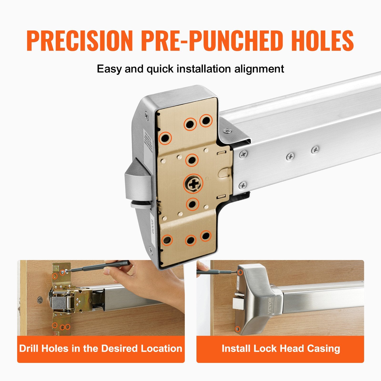 Push Bar Door Locks, Stainless Steel Panic Bars for Exit Doors, with Exterior Lever and 3 Keys, Push Bar V952-FZL31YCBXG0013KC1V0