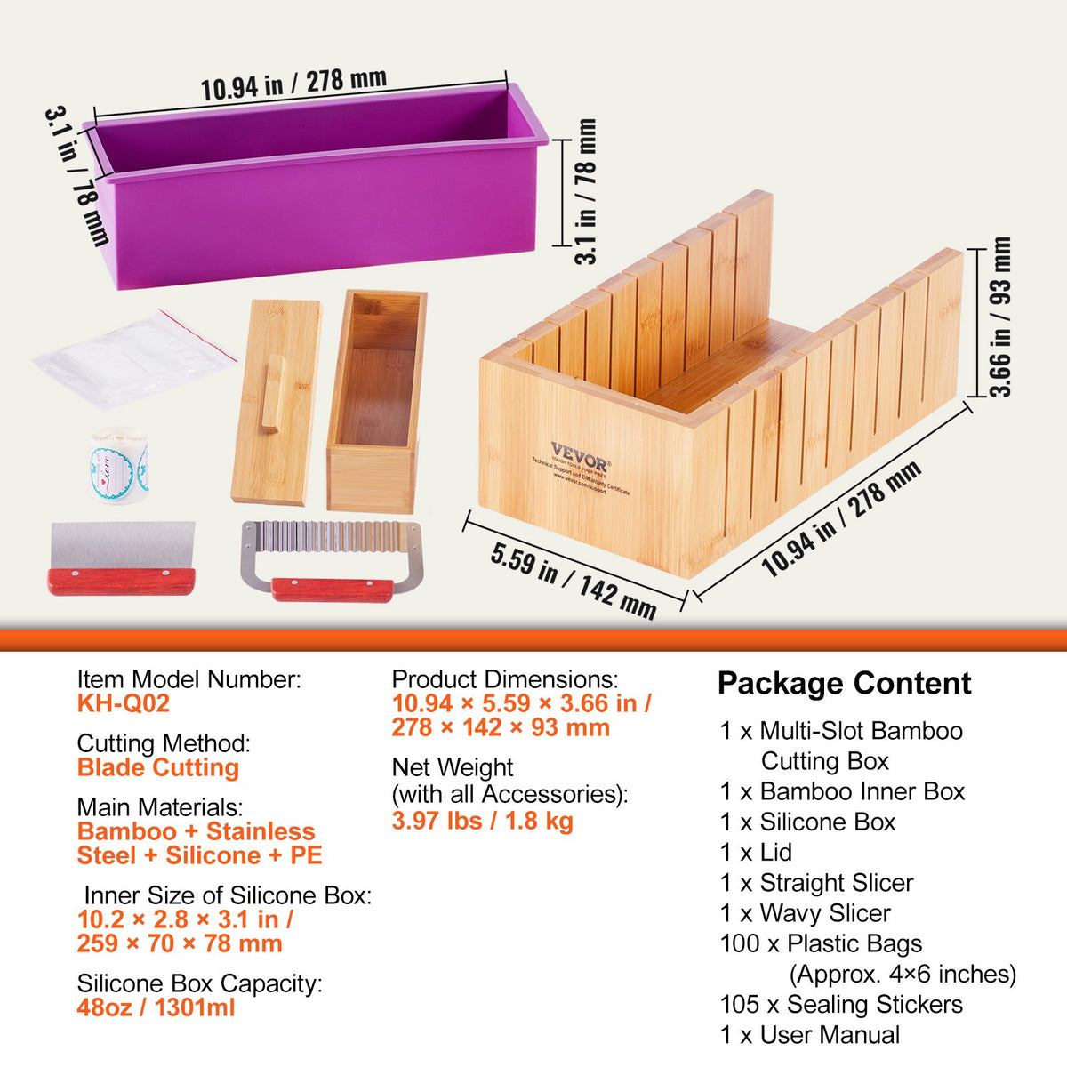 Soap Making Kit, Bamboo Cutting Box and Inner Box with Silicone Mold, Stainless Steel Straight Cutter and V952-FZQDSQGMJQGD1UP7YV0