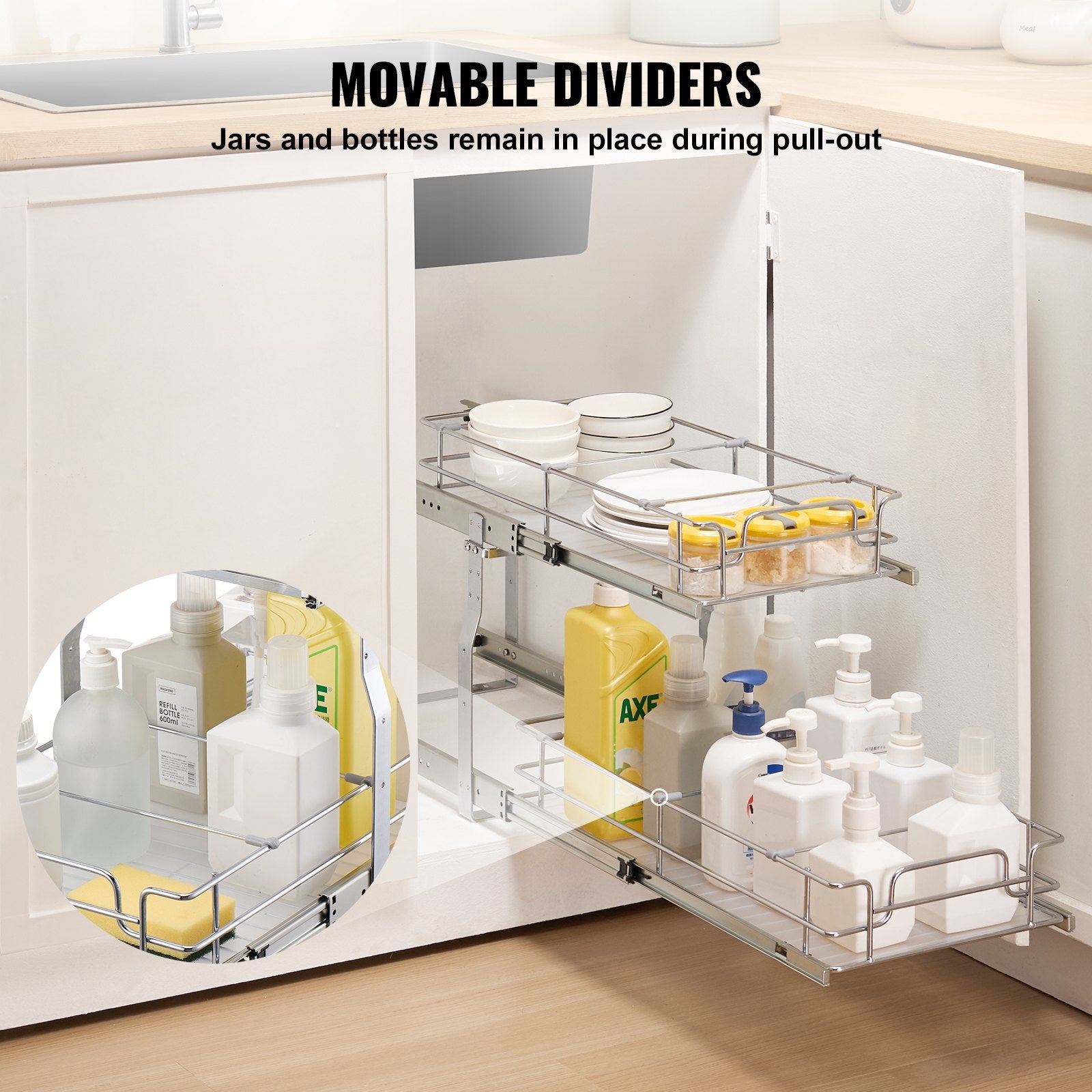 12"Wx21"Dx15"H Pull Out Cabinet Organizer, Heavy Duty Slide Out Pantry Shelves, Steel Roll Out Drawers, V952-FZSLLDGGEC12VMAA1V0