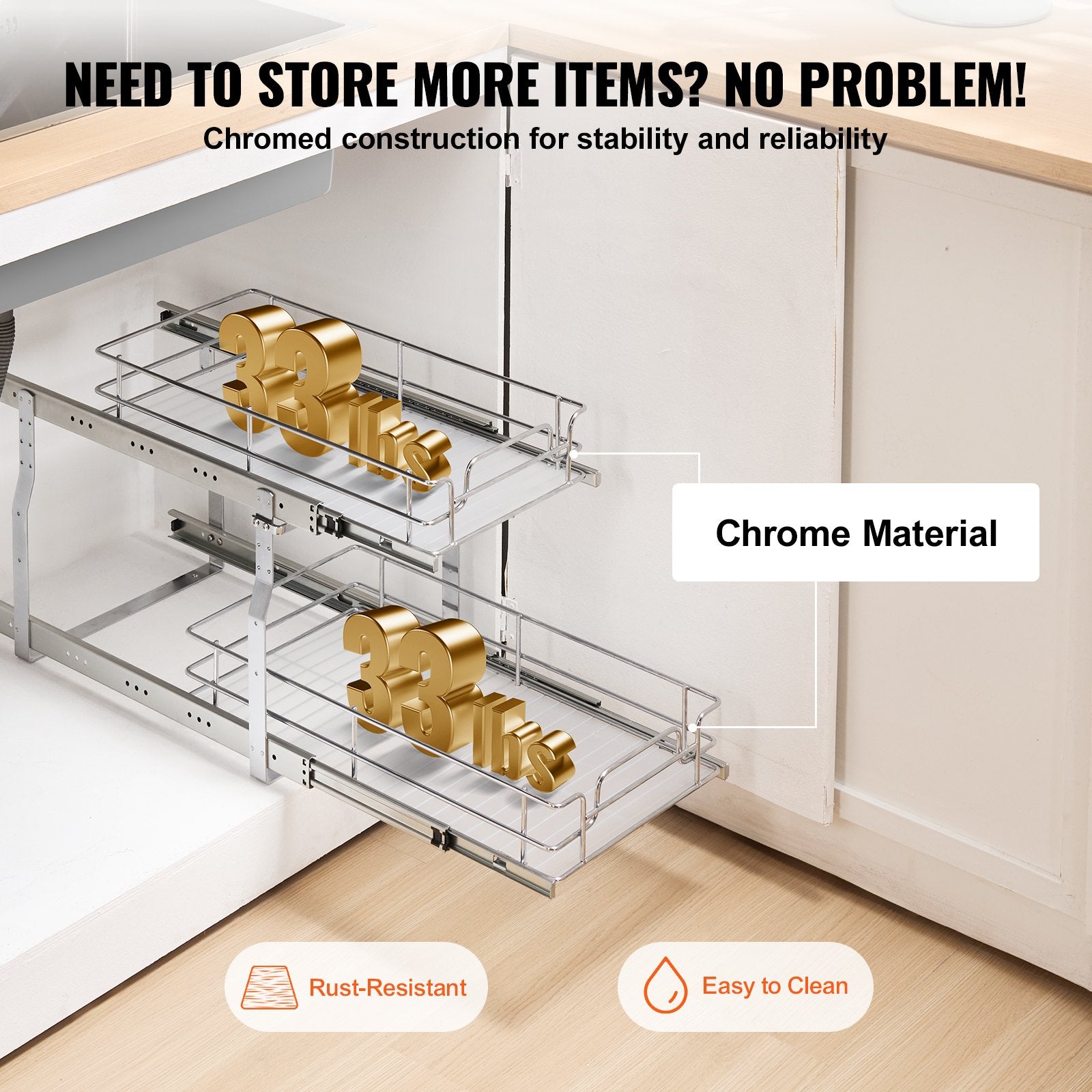 12"Wx21"Dx15"H Pull Out Cabinet Organizer, Heavy Duty Slide Out Pantry Shelves, Steel Roll Out Drawers, V952-FZSLLDGGEC12VMAA1V0