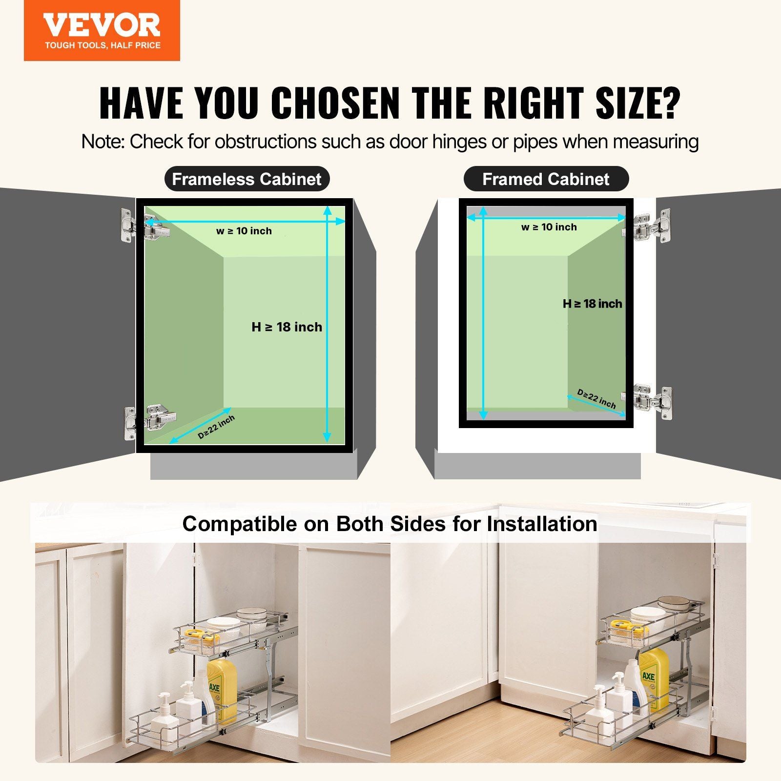 215 x 533 x 385mm Pull Out Cabinet Organizer, Heavy Duty Slide Out Pantry Shelves, Steel Roll Out Drawers, V952-FZSLLDGGEC8YYL3H6V0