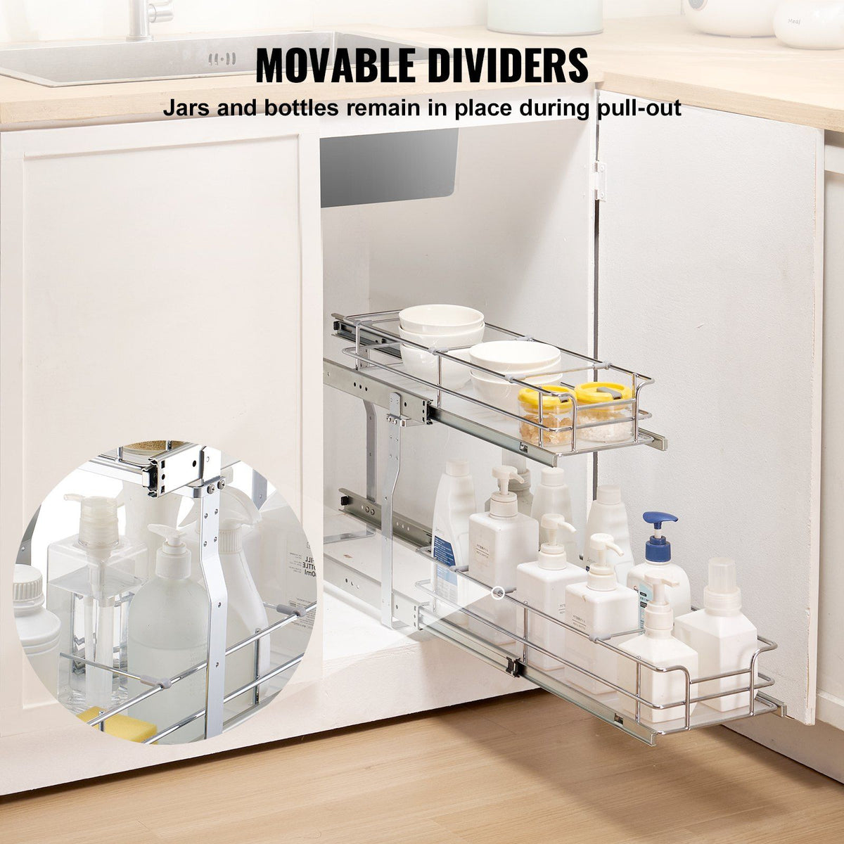 215 x 533 x 385mm Pull Out Cabinet Organizer, Heavy Duty Slide Out Pantry Shelves, Steel Roll Out Drawers, V952-FZSLLDGGEC8YYL3H6V0