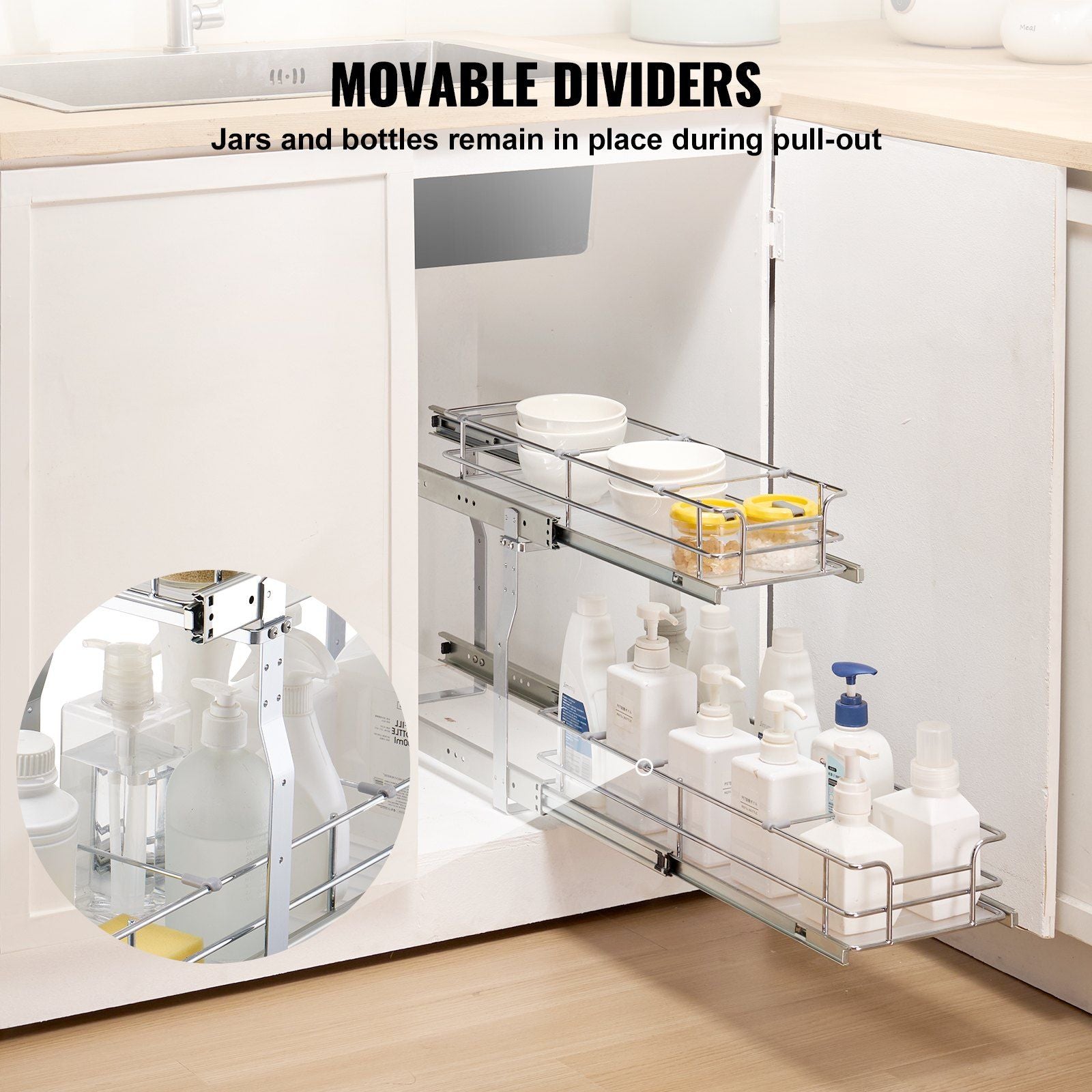 215 x 533 x 385mm Pull Out Cabinet Organizer, Heavy Duty Slide Out Pantry Shelves, Steel Roll Out Drawers, V952-FZSLLDGGEC8YYL3H6V0