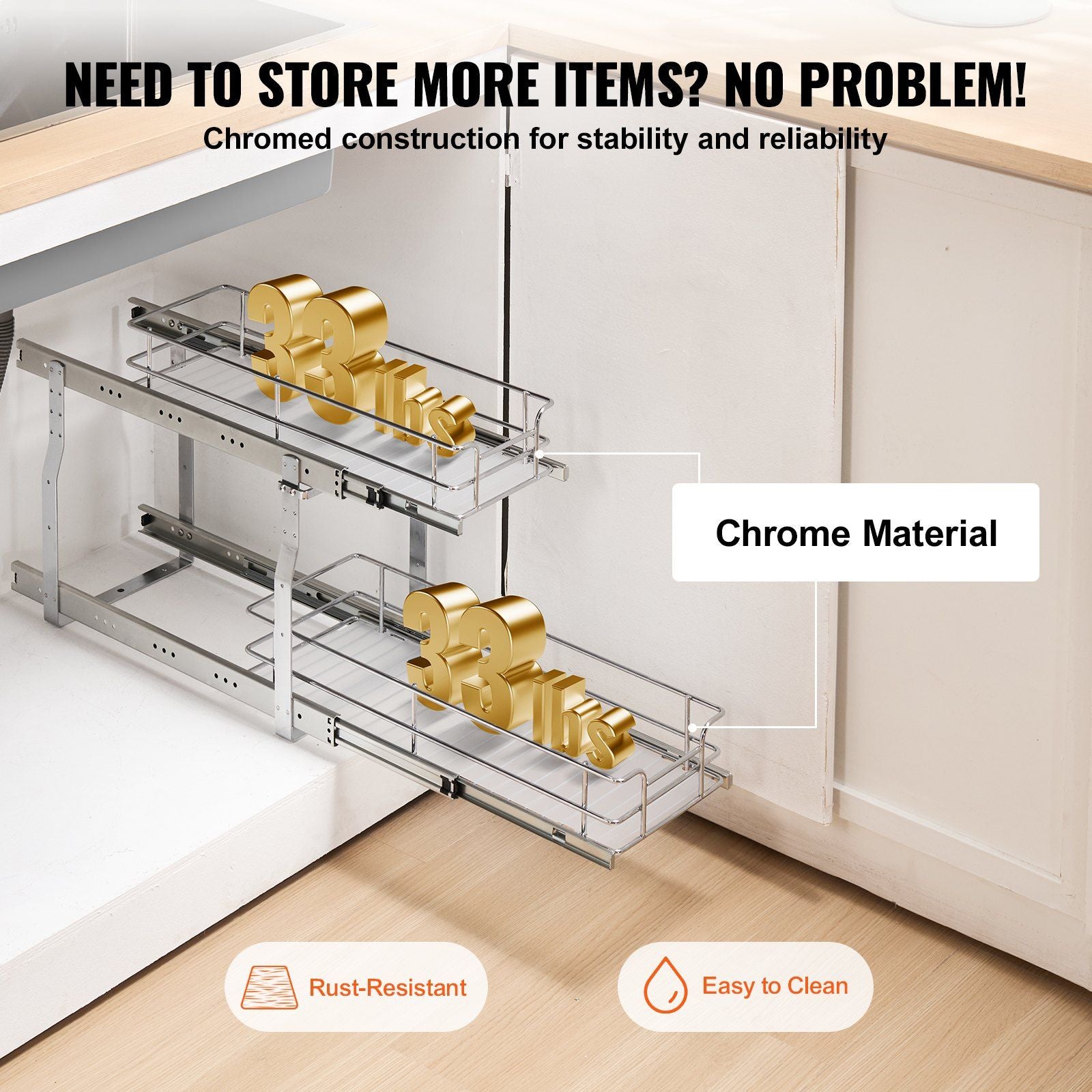 215 x 533 x 385mm Pull Out Cabinet Organizer, Heavy Duty Slide Out Pantry Shelves, Steel Roll Out Drawers, V952-FZSLLDGGEC8YYL3H6V0