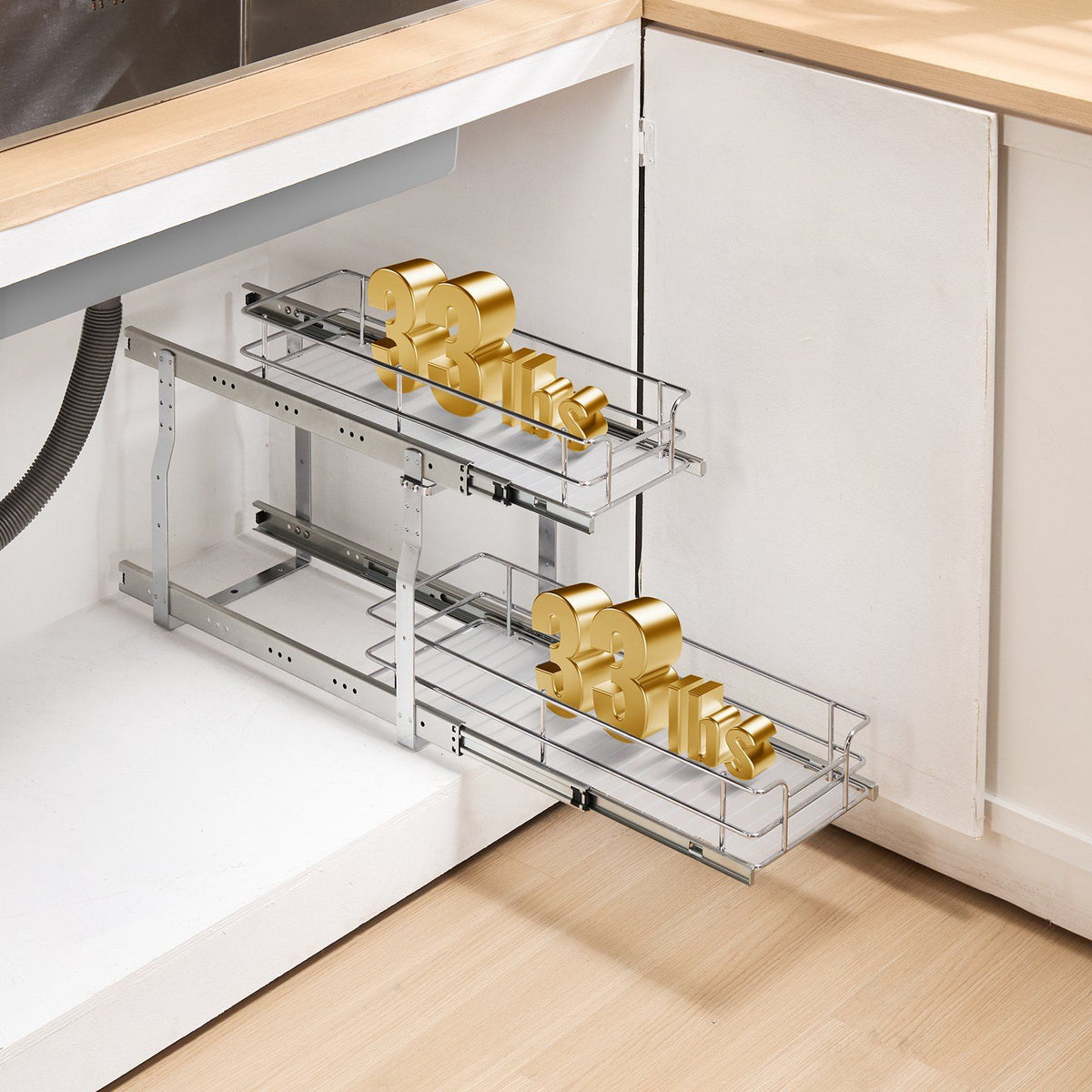 215 x 533 x 385mm Pull Out Cabinet Organizer, Heavy Duty Slide Out Pantry Shelves, Steel Roll Out Drawers, V952-FZSLLDGGEC8YYL3H6V0