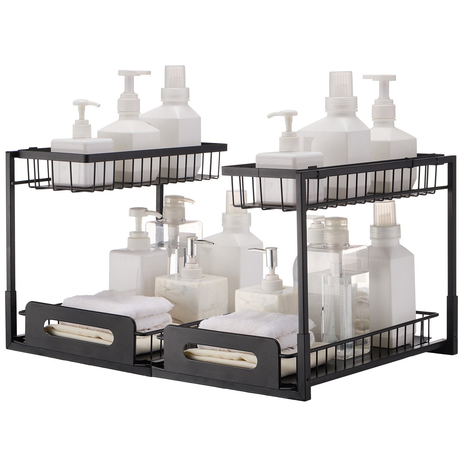 2-Tier Wire Pull Out Cabinet Under Sink Basket Organizer 10.7"x14.2" 2PCS V952-FZSLLTGPFECS5ERAHV0
