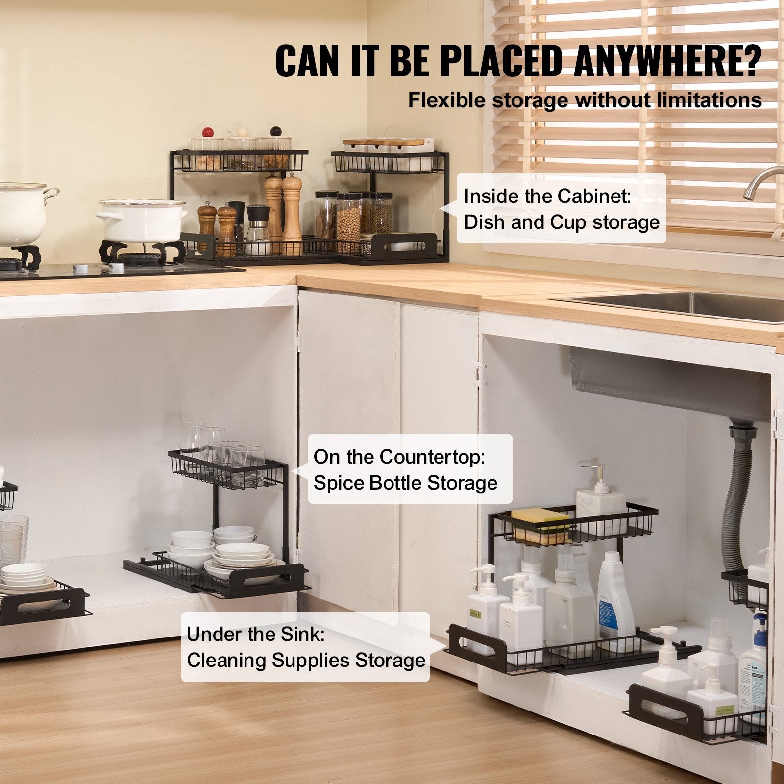 2-Tier Wire Pull Out Cabinet Under Sink Basket Organizer 10.7"x14.2" 2PCS V952-FZSLLTGPFECS5ERAHV0