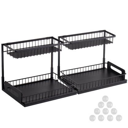 2-Tier Wire Pull Out Cabinet Under Sink Basket Organizer 10.7"x14.2" 2PCS V952-FZSLLTGPFECS5ERAHV0
