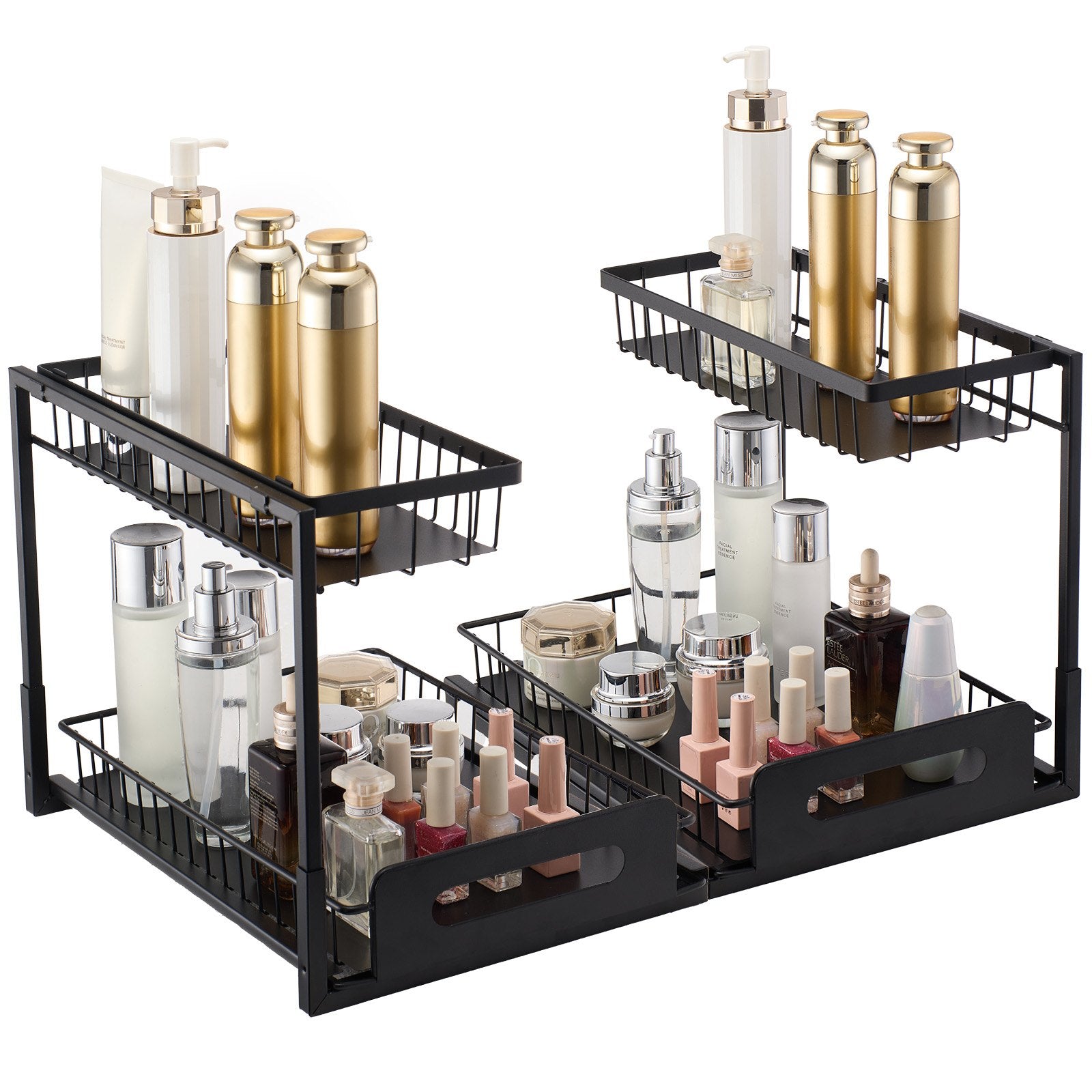 2-Tier Wire Pull Out Cabinet Under Sink Basket Organizer 10.7"x14.2" 2PCS V952-FZSLLTGPFECS5ERAHV0