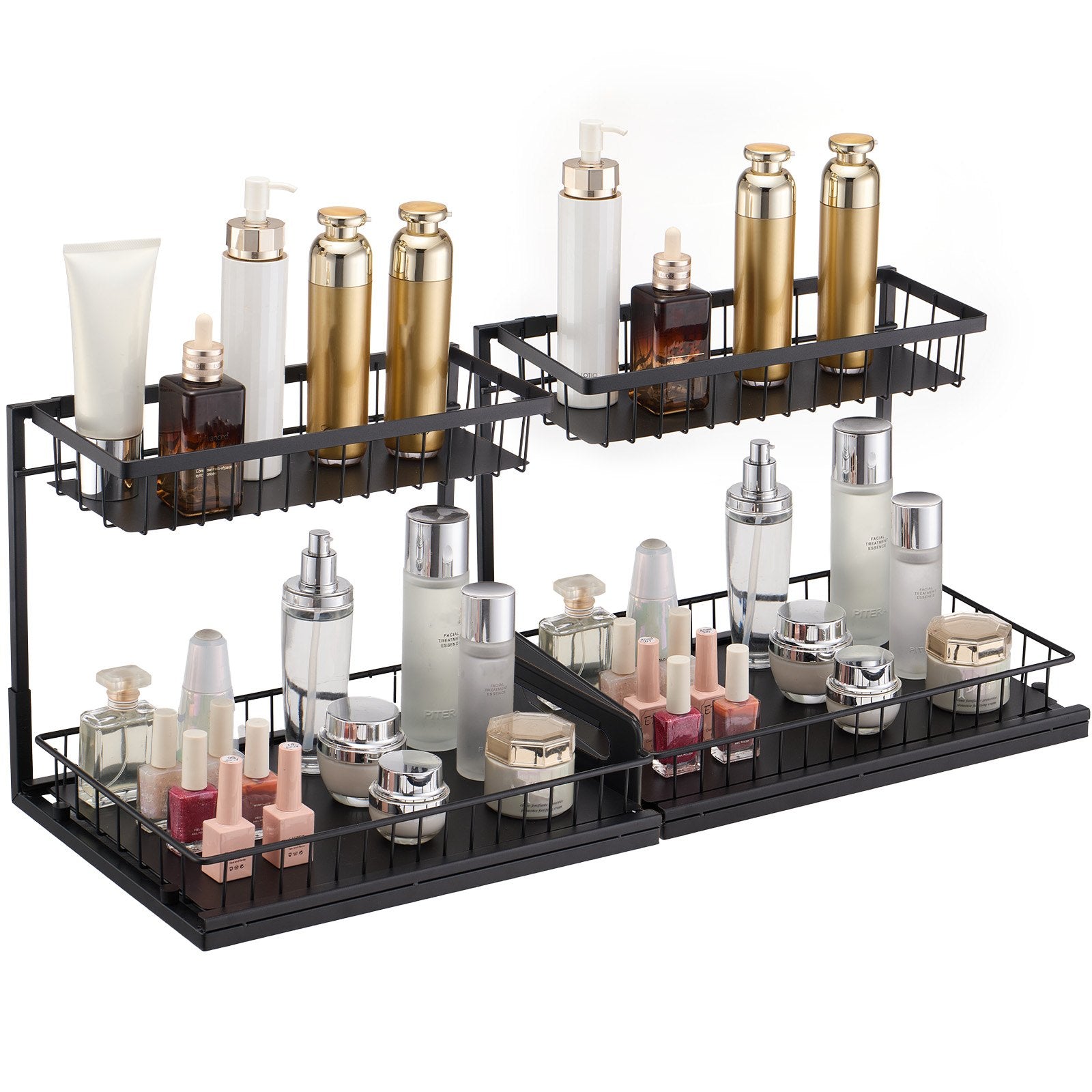2-Tier Wire Pull Out Cabinet Under Sink Basket Organizer 10.7"x14.2" 2PCS V952-FZSLLTGPFECS5ERAHV0