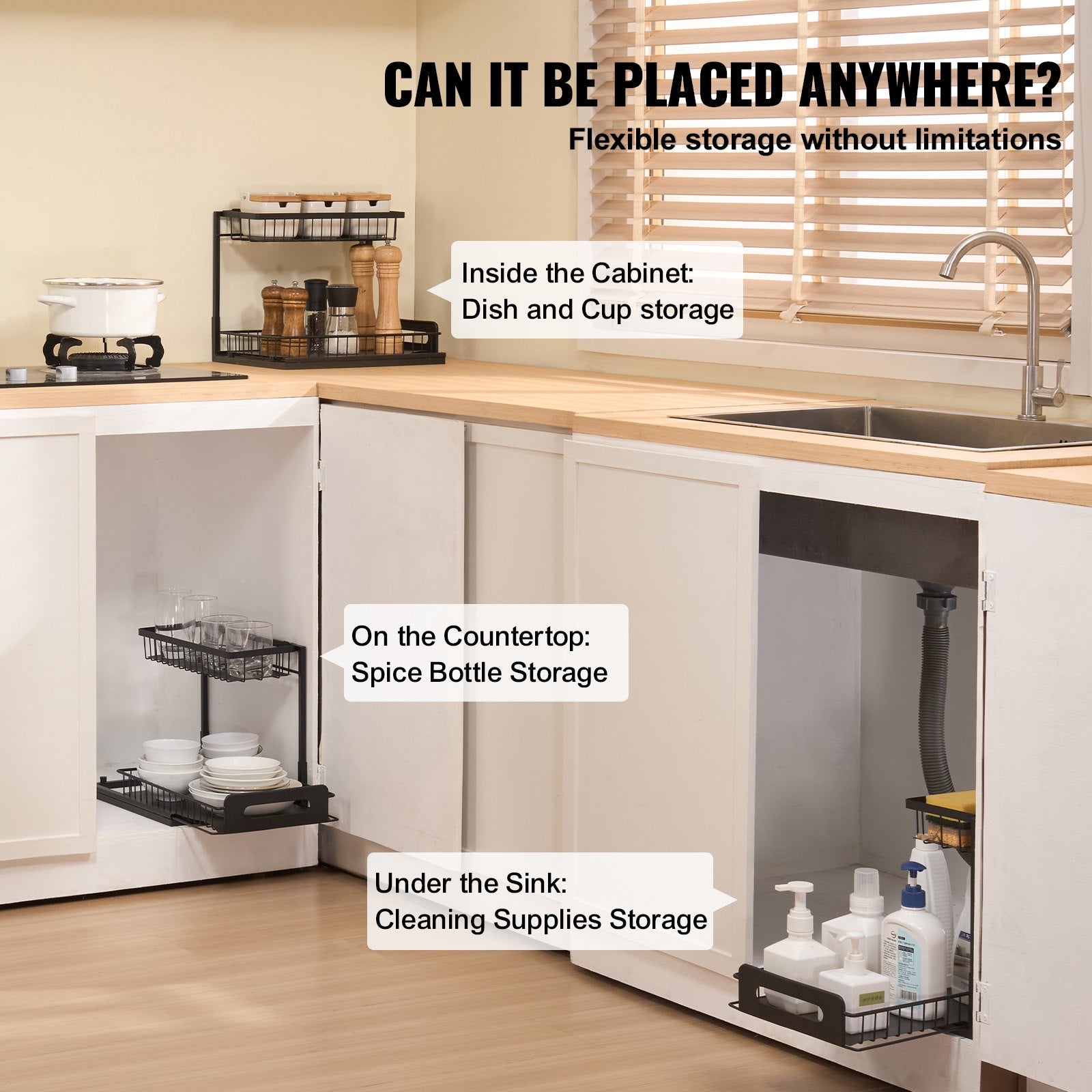 2-Tier Wire Pull Out Cabinet Under Sink Organizer 10.7"x14.2" Drawer Basket V952-FZSLLTGPFECSRVFBHV0