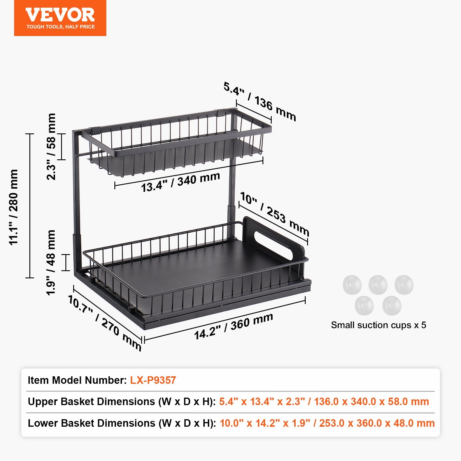 2-Tier Wire Pull Out Cabinet Under Sink Organizer 10.7"x14.2" Drawer Basket V952-FZSLLTGPFECSRVFBHV0
