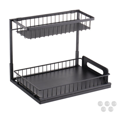 2-Tier Wire Pull Out Cabinet Under Sink Organizer 10.7"x14.2" Drawer Basket V952-FZSLLTGPFECSRVFBHV0