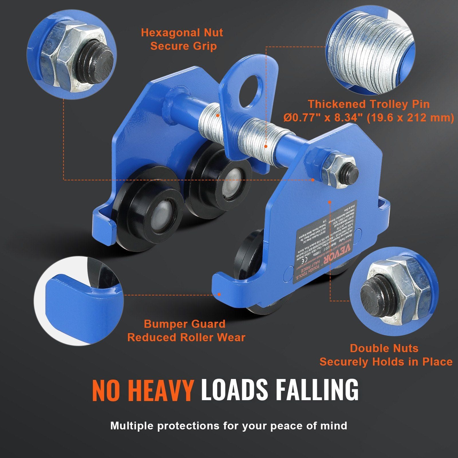 Manual Trolley, 0.5 Ton Load Capacity Push Beam Trolley with Dual Wheels, Adjustable for I-Beam Flange Width V952-FZSTXC05T2555HYFGV0