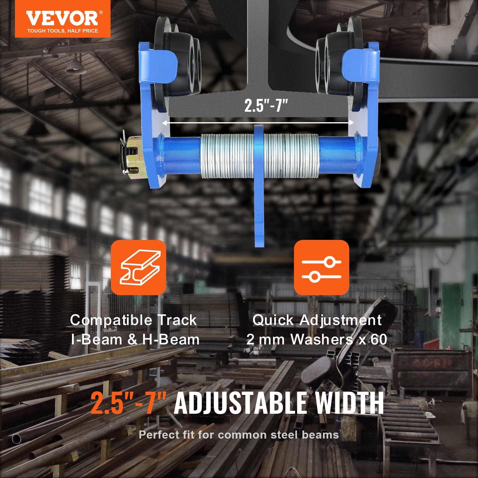 Manual Trolley, 1 Ton Load Capacity, Push Beam Trolley with Dual Wheels, Adjustable for I-Beam Flange Width V952-FZSTXCHJ1T257IUOQV0
