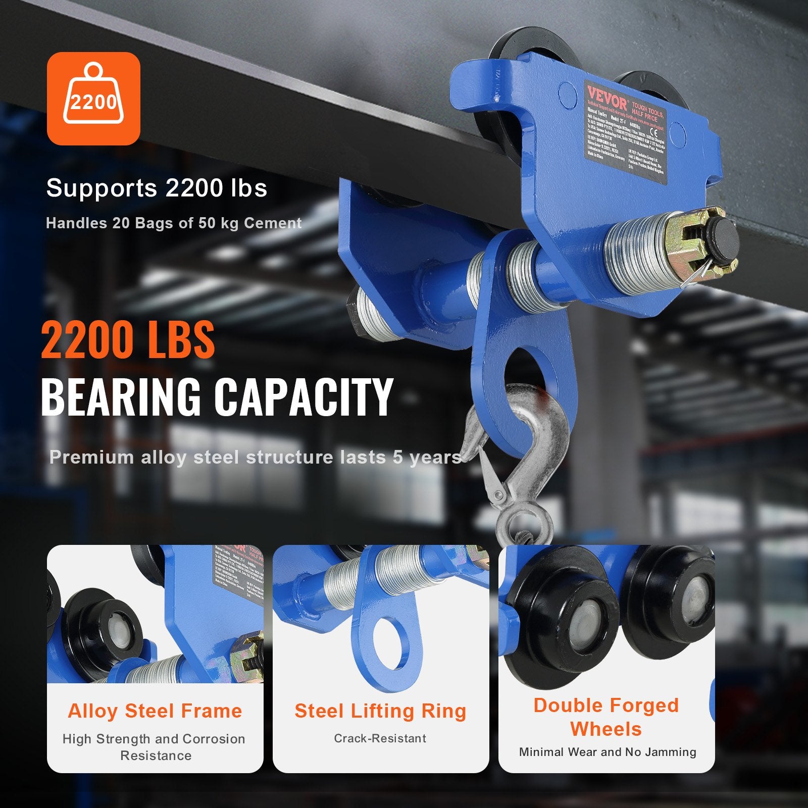 Manual Trolley, 1 Ton Load Capacity, Push Beam Trolley with Dual Wheels, Adjustable for I-Beam Flange Width V952-FZSTXCHJ1T257IUOQV0