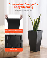 Tall Planter, Set of 2 Tall Square Tapered Planters, 57 cm Large Modern Gardening and Flower Plastic Pots, V952-FZXHS22YCBDTHZU9MV0
