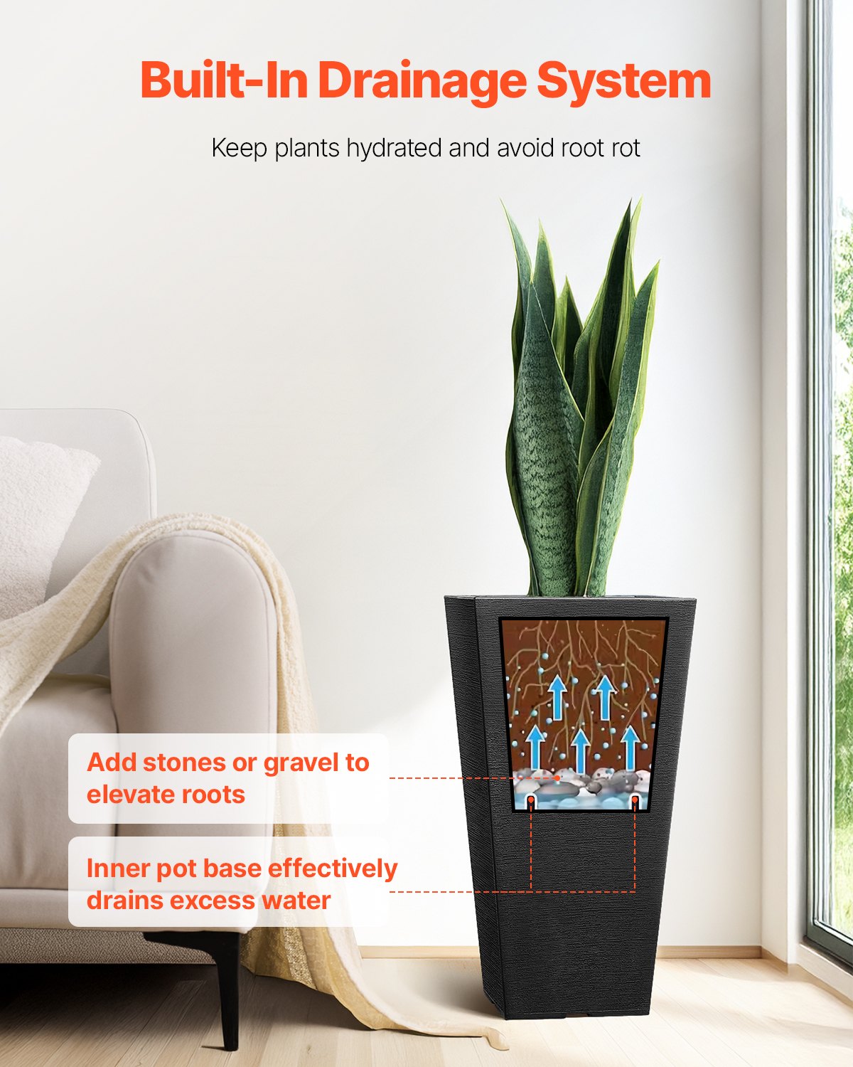 Tall Planter, Set of 2 Tall Square Tapered Planters, 57 cm Large Modern Gardening and Flower Plastic Pots, V952-FZXHS22YCBDTHZU9MV0