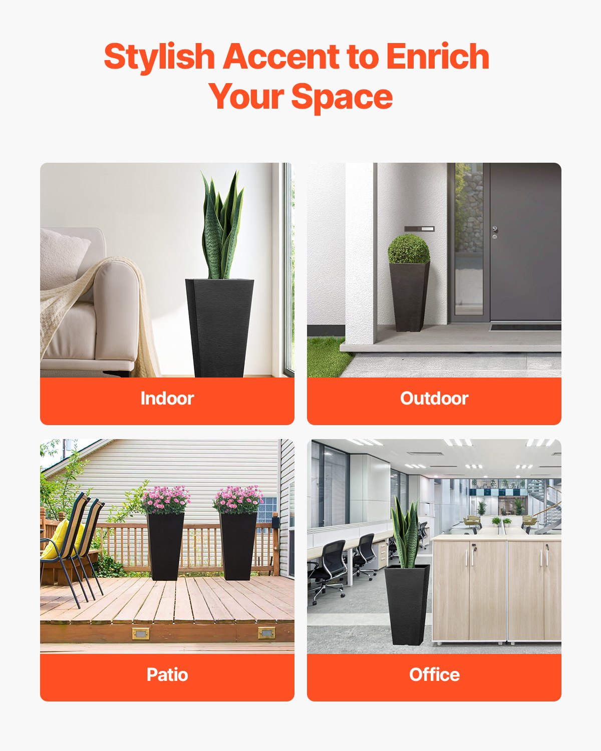 Tall Planter, Set of 2 Tall Square Tapered Planters, 57 cm Large Modern Gardening and Flower Plastic Pots, V952-FZXHS22YCBDTHZU9MV0