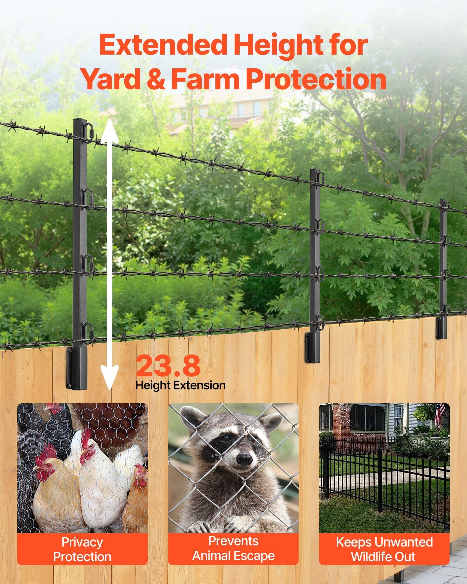 Fence Post Extender, 8 Packs 605 mm Barbed Wire Arm, Sturdy Steel Fence Height Extender, Flat or Surface V952-FZXYZQFZX8J27T1F0001V0