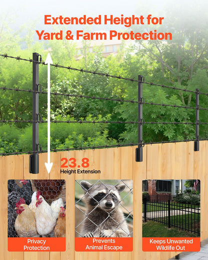 Fence Post Extender, 8 Packs 605 mm Barbed Wire Arm, Sturdy Steel Fence Height Extender, Flat or Surface V952-FZXYZQFZX8J27T1F0001V0